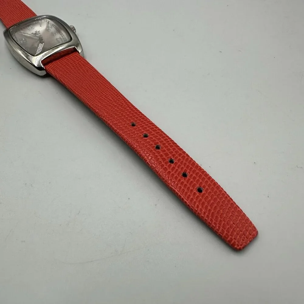 Viva by Pierre Cardin Watch Women Silver Tone Pink Dial Red Band New Battery